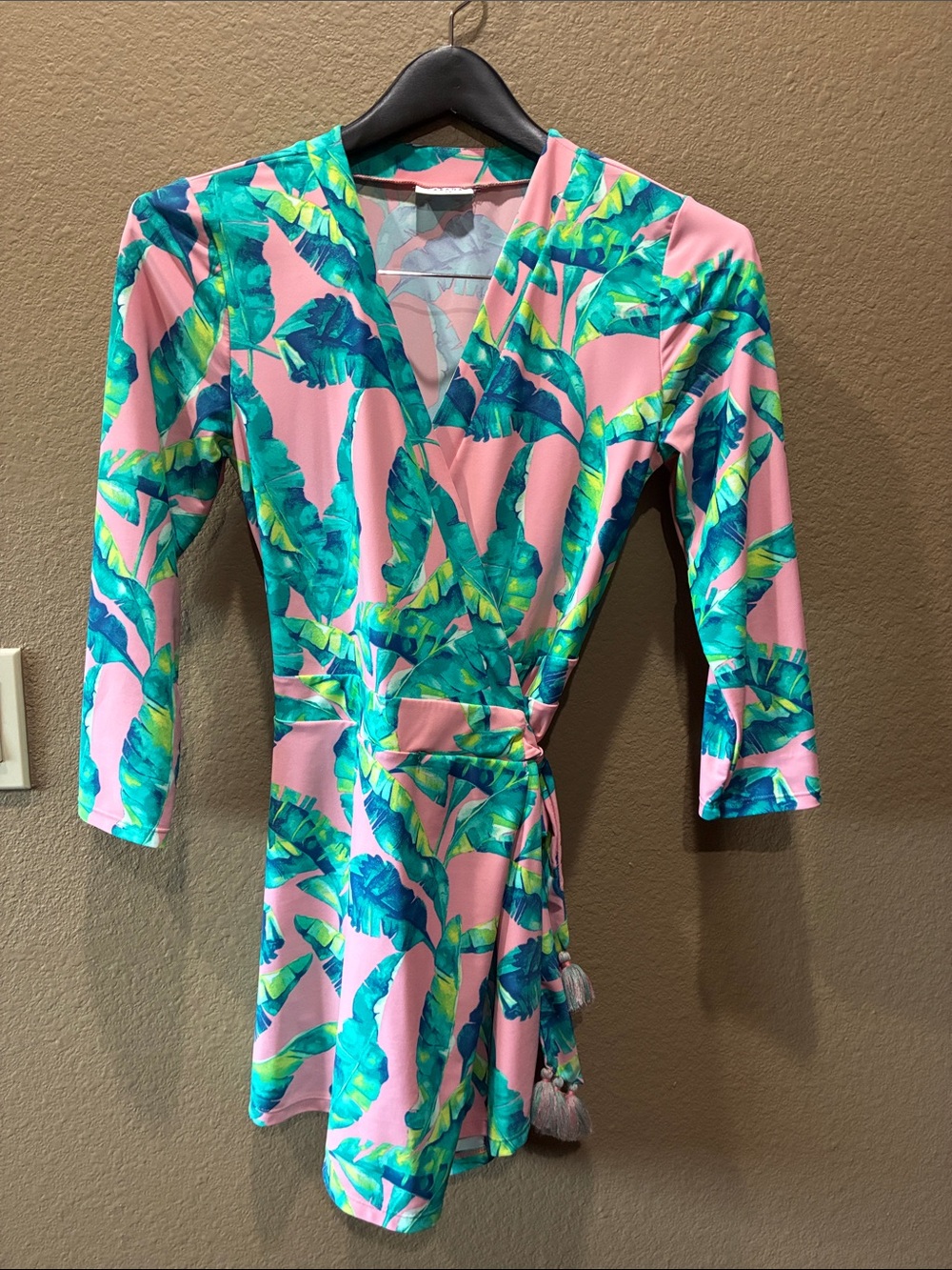 Cabana Life Pink Tropical Leaf One-Piece Romper